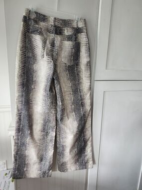 Neutral Snake-Print Wide-Leg Jeans